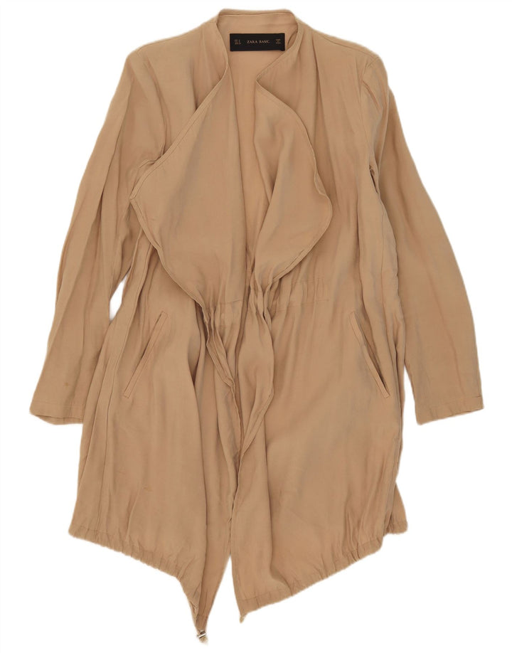 Zara Damen Open Waterfall Jacke UK 14 Medium Beige Modal