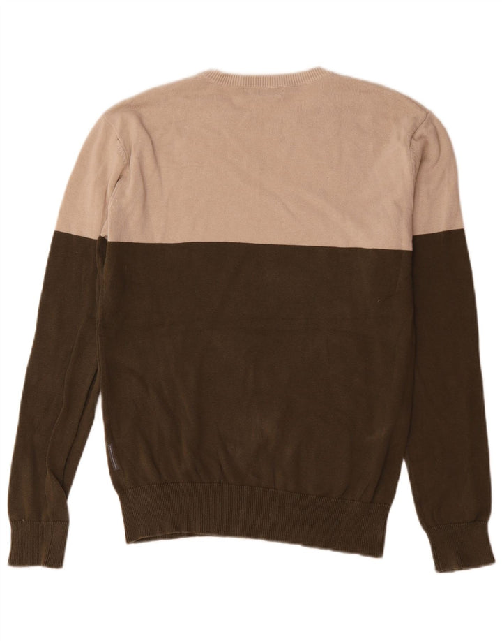French Connection Herren-Pullover mit Rundhalsausschnitt, Größe S, Khaki, Farbblock