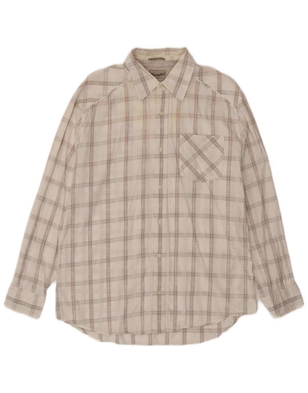 Wrangler Herren-Hemd, klassisch, schmal geschnitten, XL, cremefarben, kariert, Baumwolle