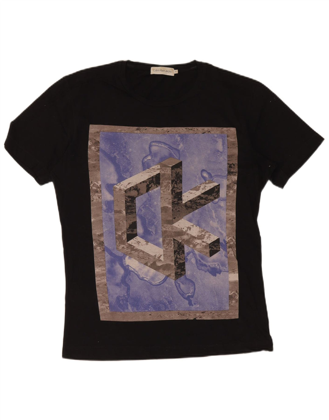 CALVIN KLEIN JEANS Mens Graphic T-Shirt Top Medium Black Cotton
