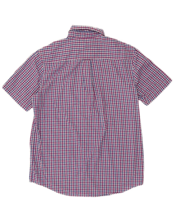 CHAPS Mens Easy Care Short Sleeve Shirt Medium Blue Gingham Cotton