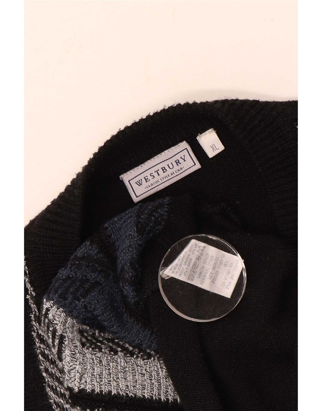 WESTBURY Herren-Pullover mit V-Ausschnitt XL, schwarze, geometrische Wolle