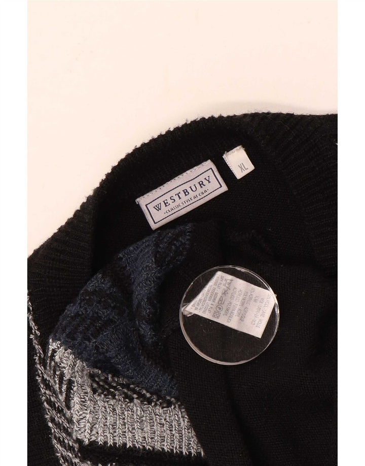 WESTBURY Herren-Pullover mit V-Ausschnitt XL, schwarze, geometrische Wolle