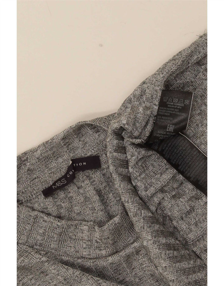Marks & Spencer Damen Top Langarm UK 14 Large Grau geflecktes Polyester
