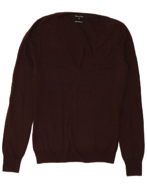 Massimo Dutti Damen-Pullover mit V-Ausschnitt, Gr. 10, kleine braune Seide