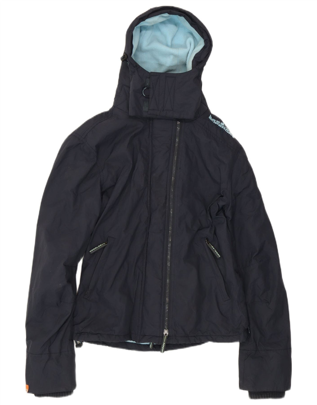 Superdry Damen-Windbreakerjacke mit Kapuze, UK 14, mittelmarineblaues Nylon