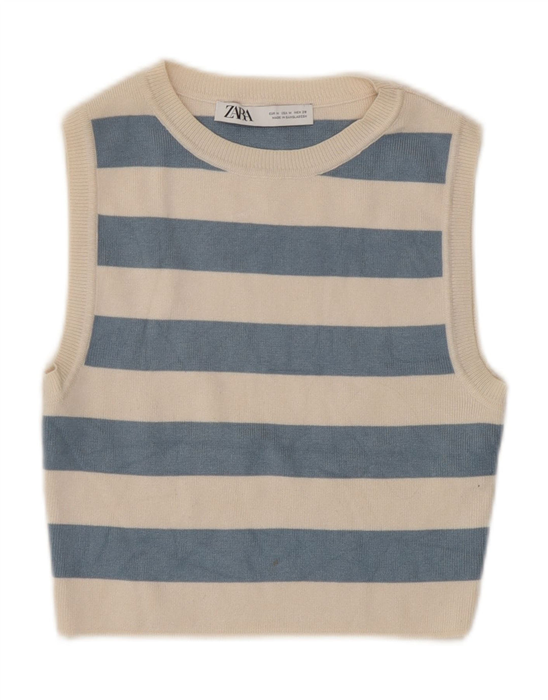 Zara Damen Crop Top UK 12 Mittelbeige gestreifte Viskose