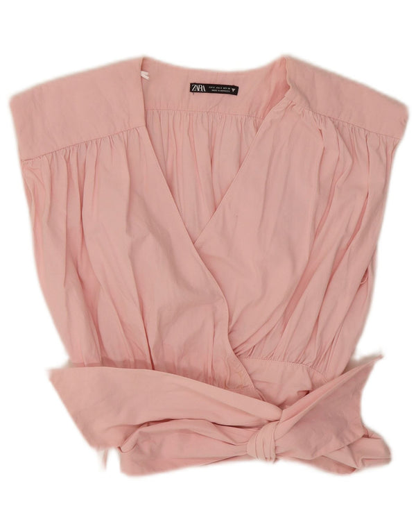 Zara Damen Ärmelloses Wickel-Crop-Top UK 10 Small Rosa Baumwolle