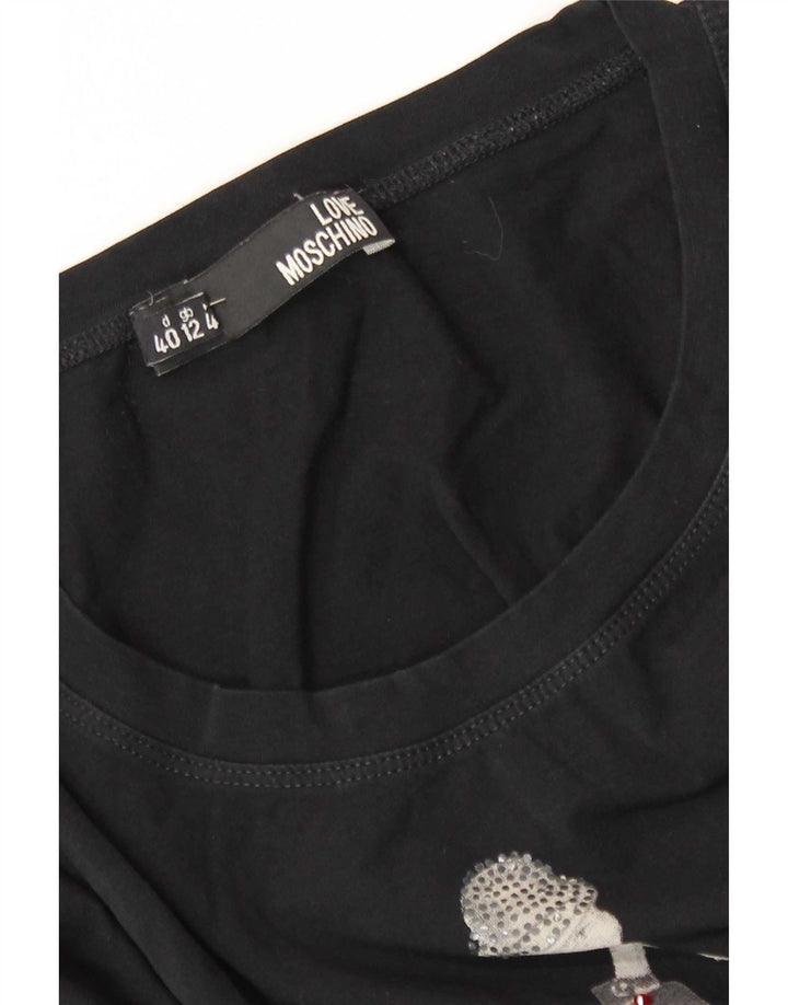 Moschino Damen Graphic Top Langarm UK 12 Medium Schwarz