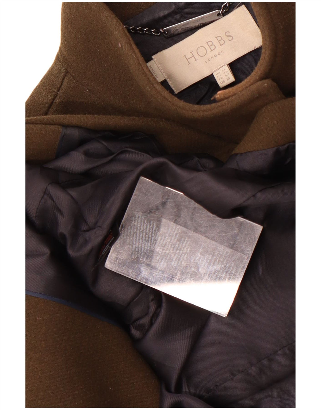 Hobbs Damenmantel UK 14 Large Khaki Wolle