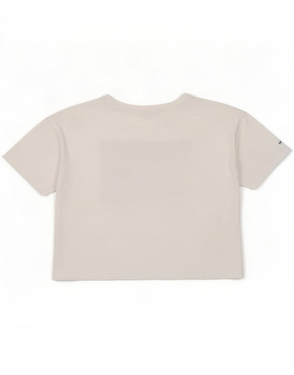 Zara Damen Crop Graphic T-Shirt Top UK 16 Large Weiße Baumwolle