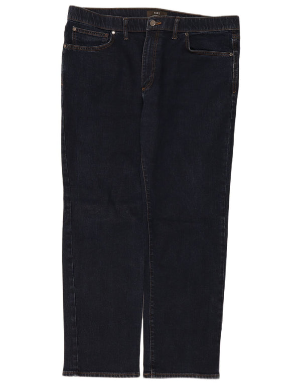 Marks & Spencer Herren Regular Straight Jeans W40 L31 Marineblaue Baumwolle