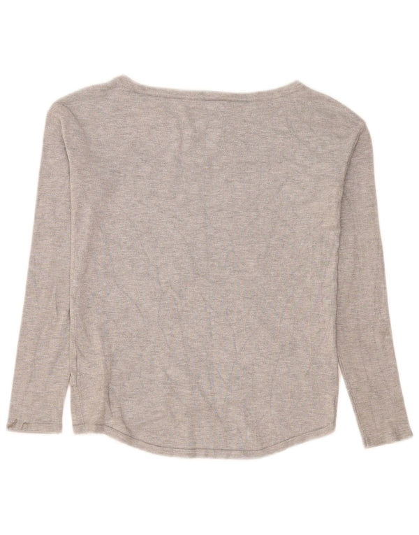 Guess Damen Graphic Top Langarm UK 10 Small Graue Viskose
