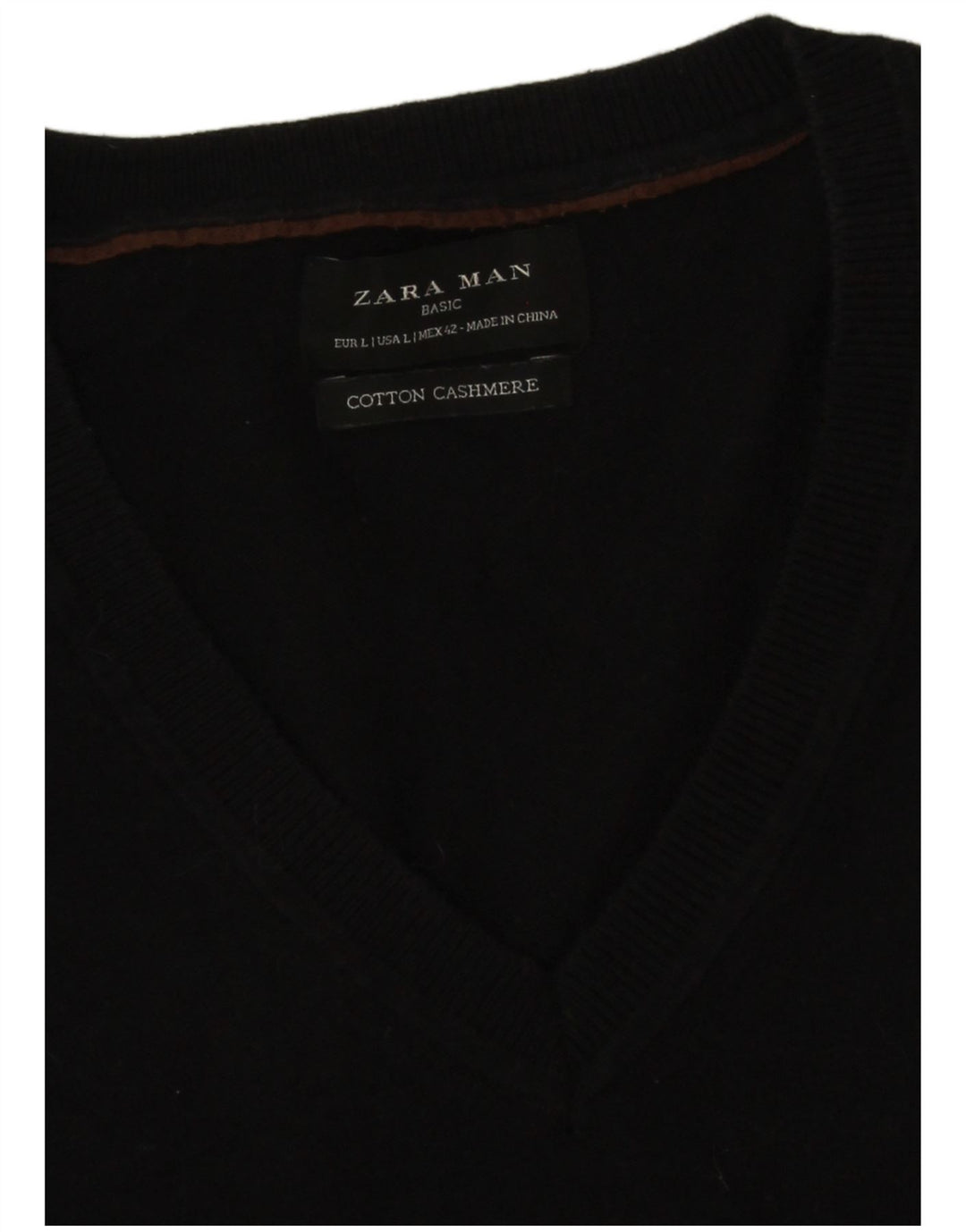 Zara Herren-Pullover mit V-Ausschnitt, groß, aus schwarzer Baumwolle