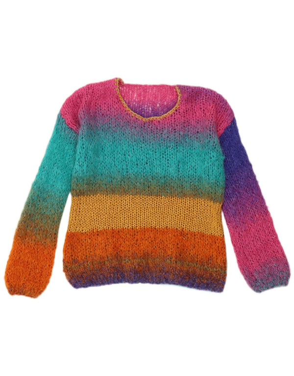 Vintage Damen Rundhalspullover Pullover UK 14 Medium Mehrfarbig gestreift
