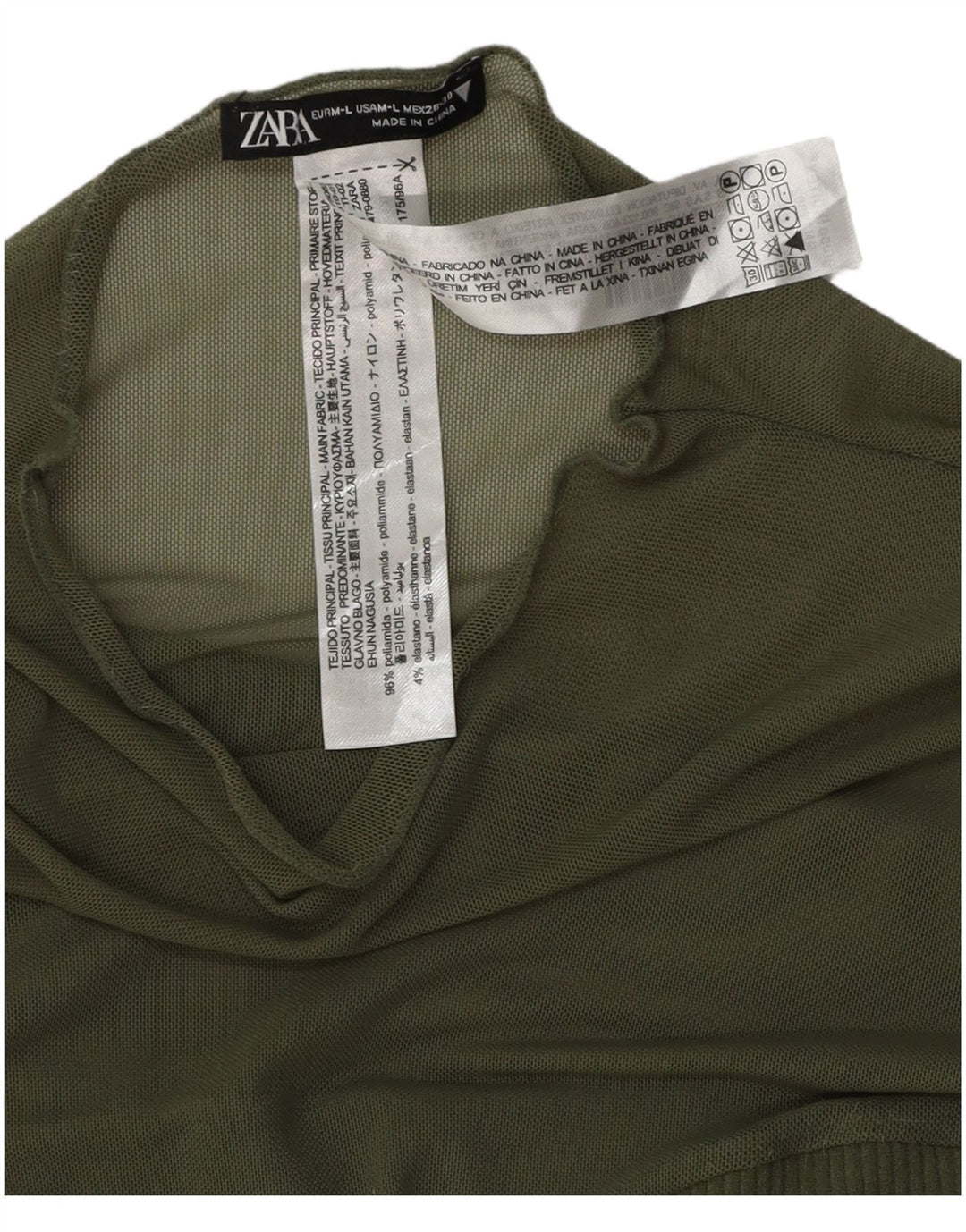 ZARA Damen Langarm-Body UK 14 Mittelgrünes Polyester