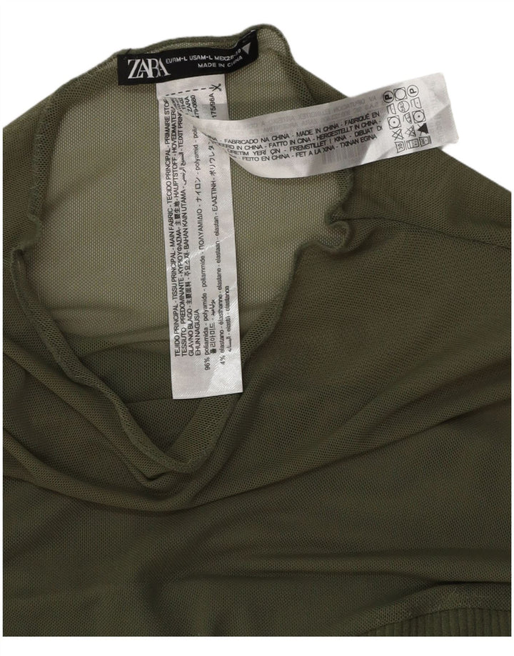 ZARA Damen Langarm-Body UK 14 Mittelgrünes Polyester