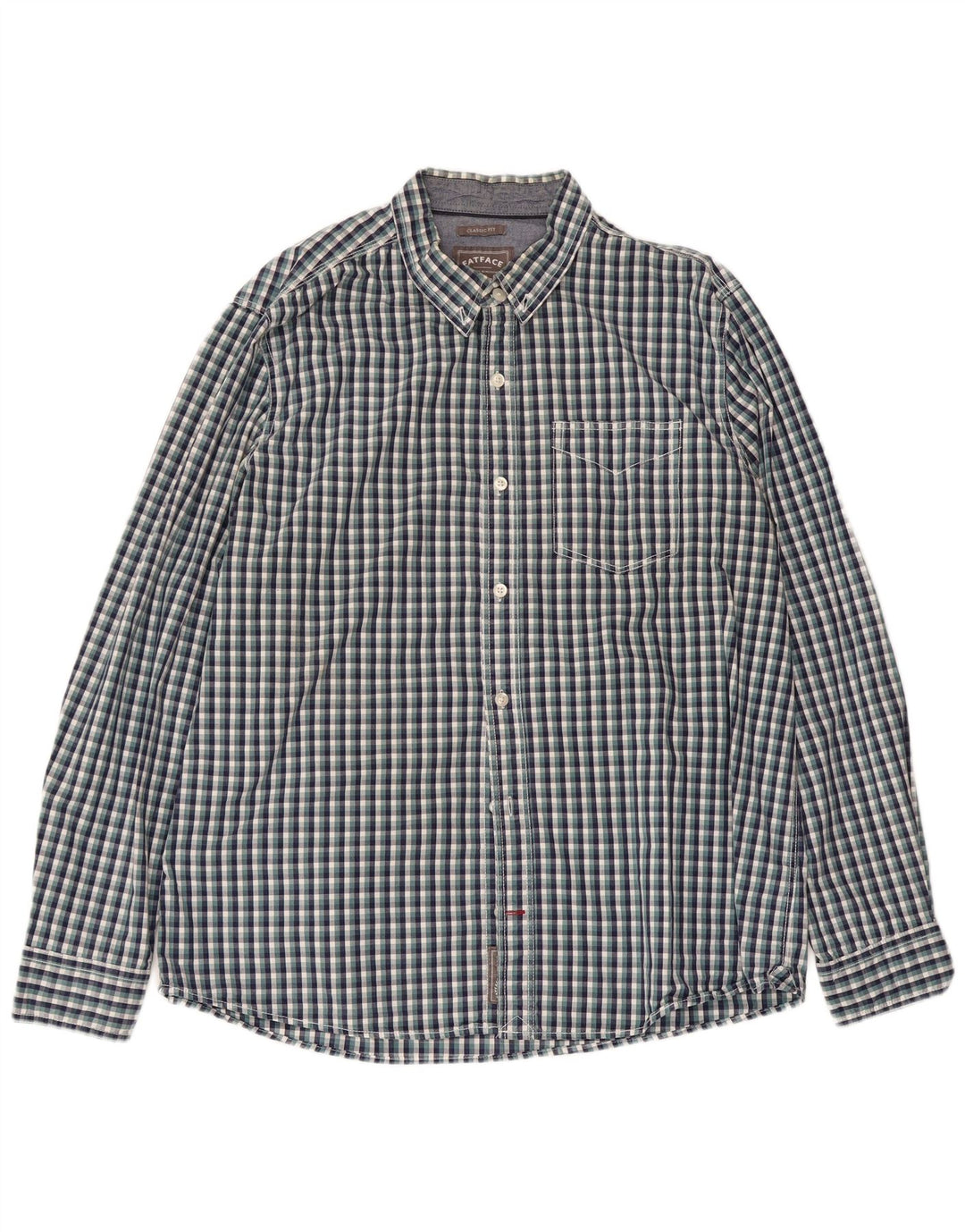 FAT FACE Herrenhemd 2XL blau kariert Baumwolle