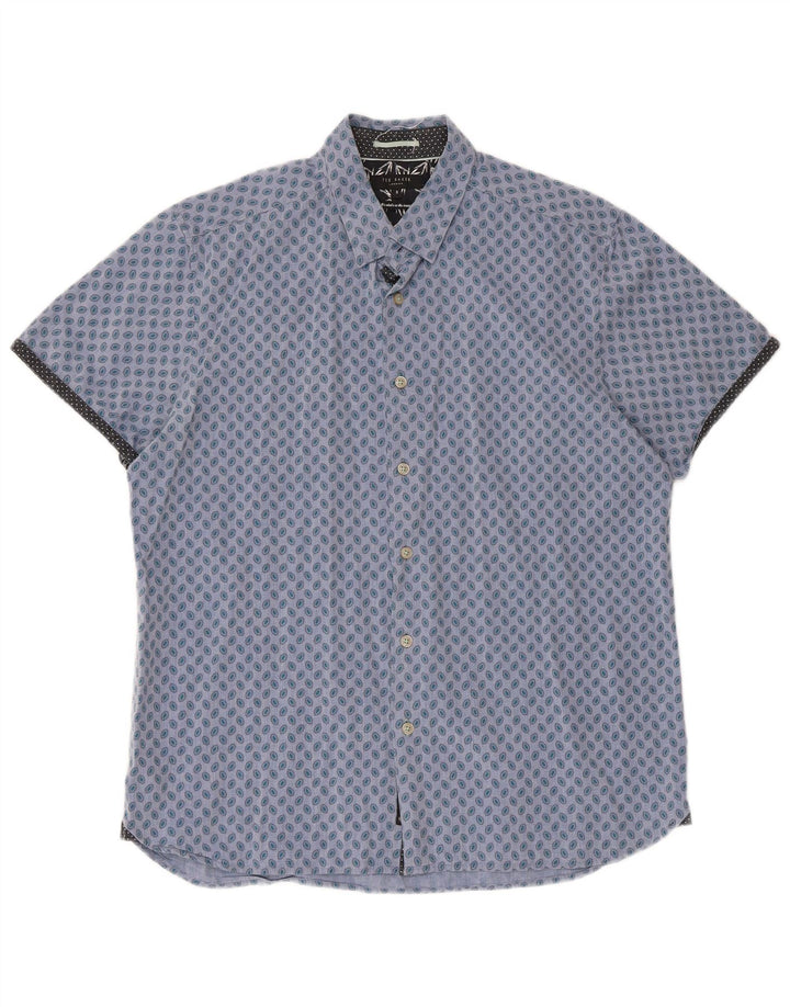 Ted Baker Herren-Kurzarmhemd, Größe 5, XL, blau gepunktete Baumwolle