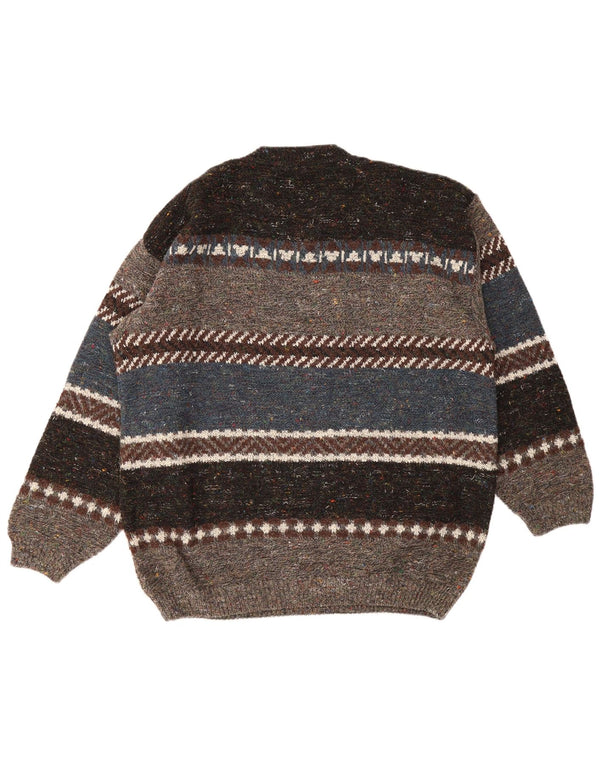 Vintage Mens Crew Neck Jumper Sweater 2XL Multicoloured Striped Acrylic