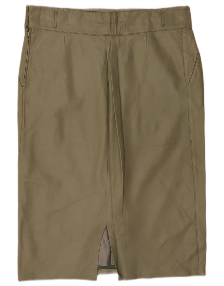Vintage Damen Midi Lederrock W32 Large Khaki
