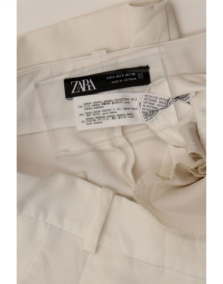ZARA Damen Tapered Pegged Freizeithose Small W26 L25 Weiß Polyester