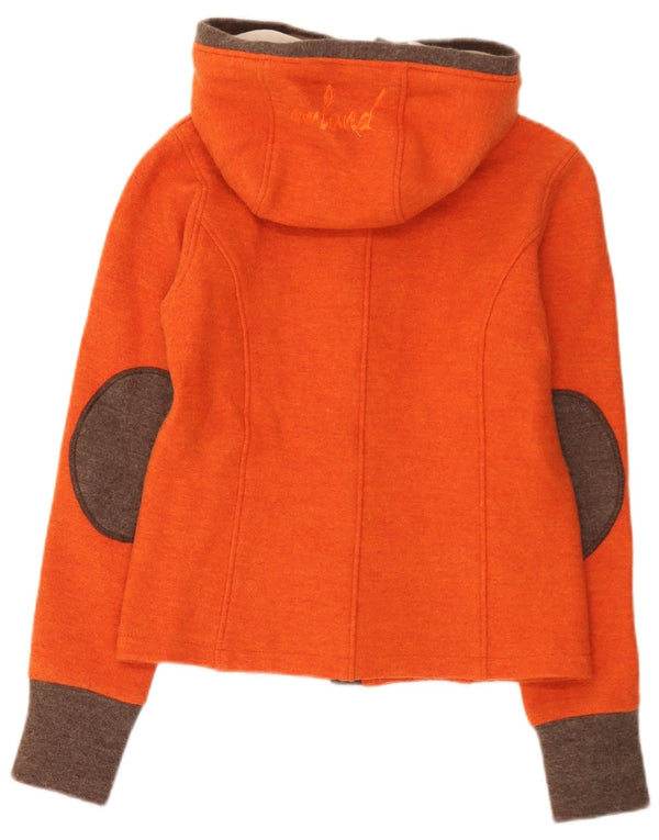 Vintage Damen Strickjacke mit Kapuze UK 14 Mittelorange Farbblock