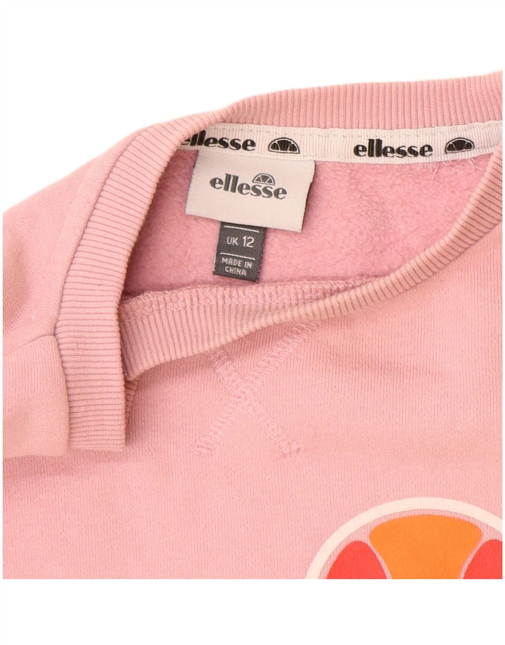 ELLESSE Damen Grafik-Sweatshirt-Pullover UK 12 Mittelrosa Baumwolle
