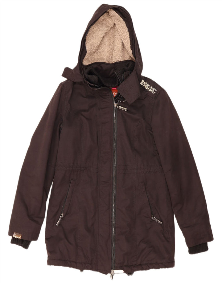 Superdry Damen Windparka Kapuzenparkajacke UK 14 Mittelschwarzes Polyester