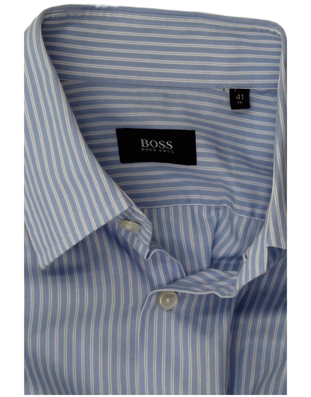 Hugo Boss Herrenhemd Größe 41 16 Große blaue Nadelstreifen