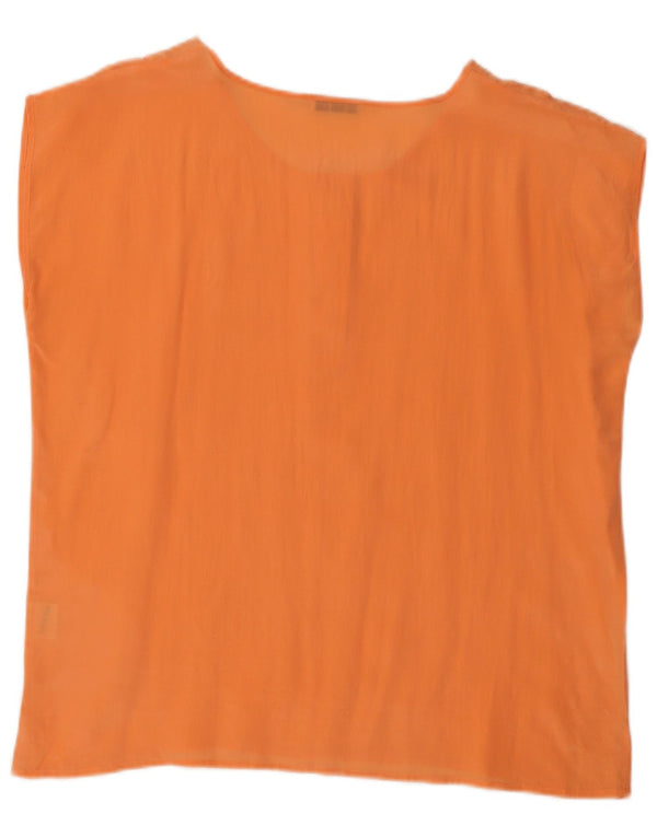 Vintage Damen Ärmelloses Blusentop UK 20 2XL Orange Seide
