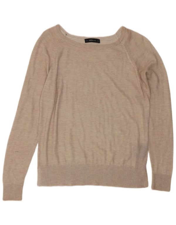 Zara Damen-Pullover mit U-Boot-Ausschnitt, Gr. 10, Größe S, Beige, Viskose