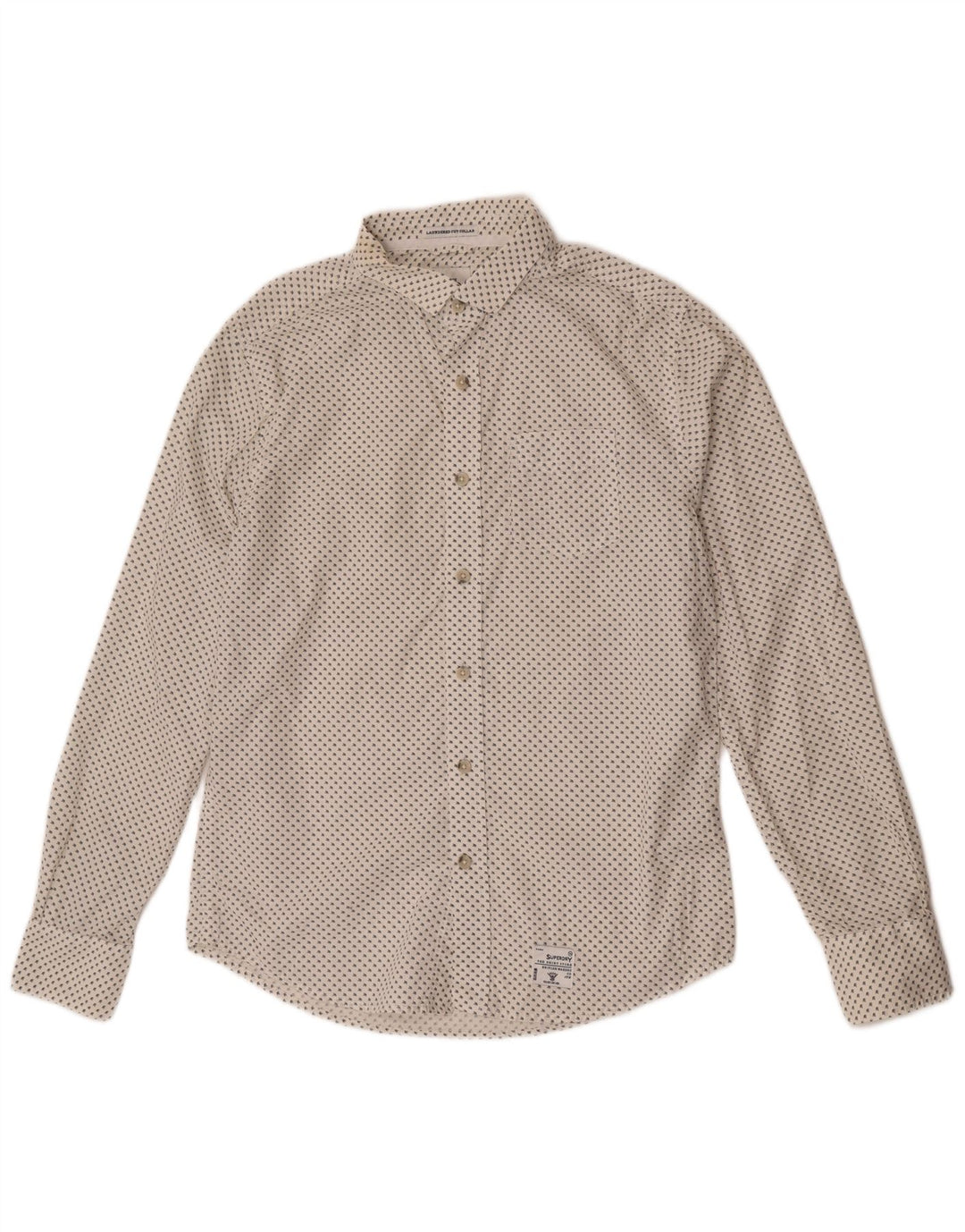 Superdry Herren-Hemd mit gewaschenem Schnittkragen, XL, weiß gepunktete Baumwolle