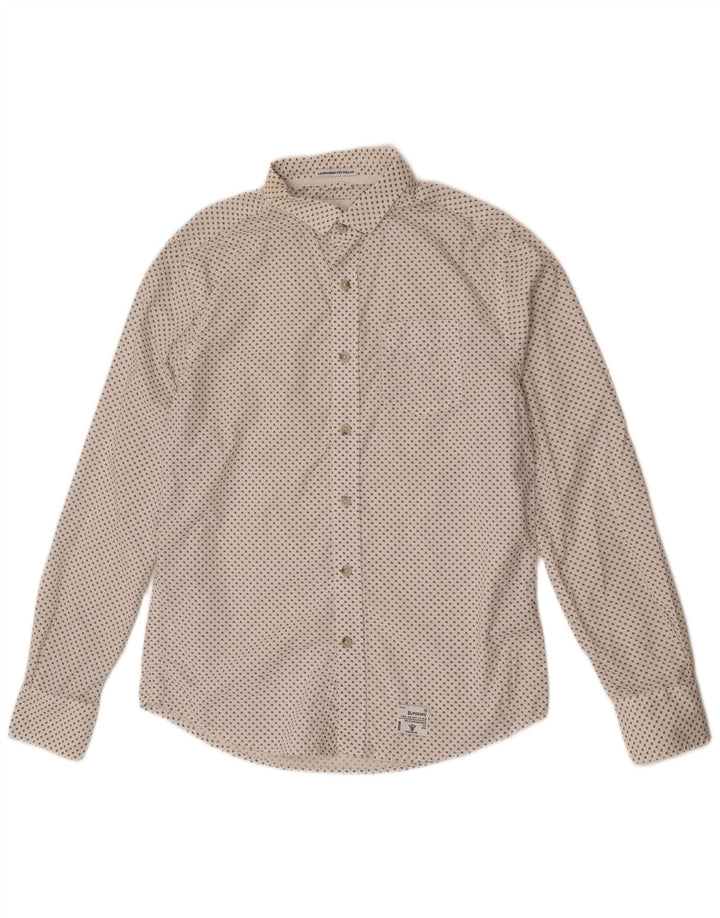 Superdry Herren-Hemd mit gewaschenem Schnittkragen, XL, weiß gepunktete Baumwolle
