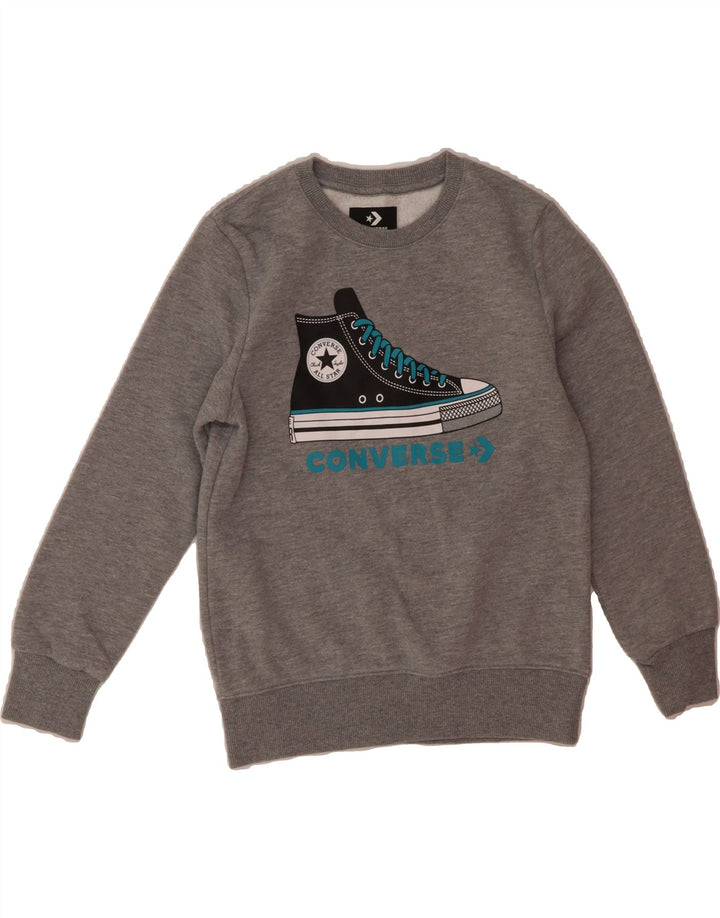 CONVERSE Boys Graphic Sweatshirt Jumper 7-8 Years Small Grey Cotton Vintage Converse and Second-Hand Converse from Messina Hembry 