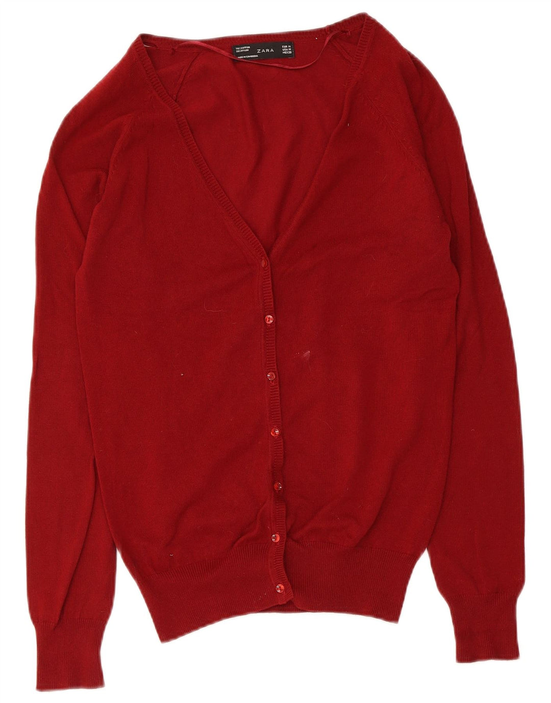 Zara Damen-Cardigan-Pullover UK 12 Mittelrote Baumwolle