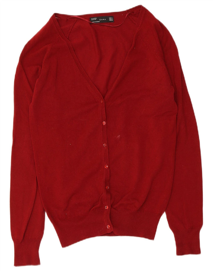 Zara Damen-Cardigan-Pullover UK 12 Mittelrote Baumwolle