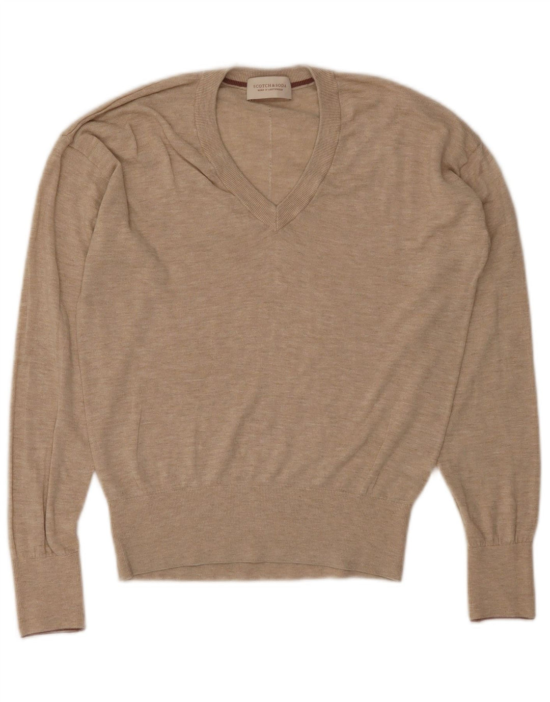 SCOTCH & SODA Damen-Pullover mit V-Ausschnitt, UK 14, mittelbeige Viskose