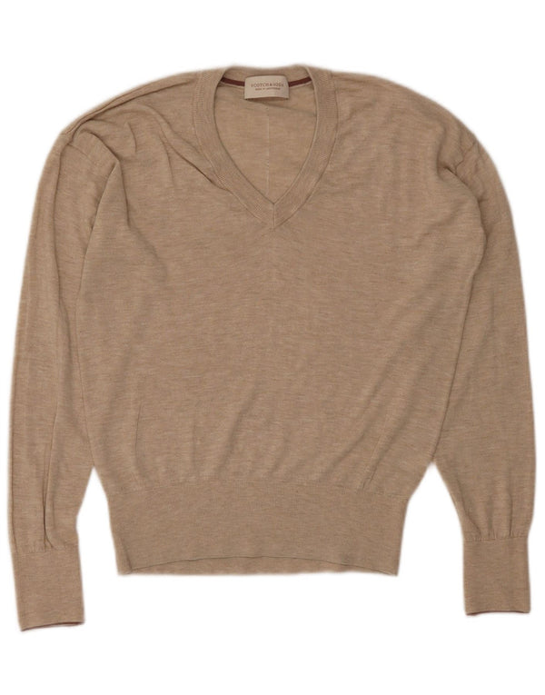 SCOTCH & SODA Damen-Pullover mit V-Ausschnitt, UK 14, mittelbeige Viskose