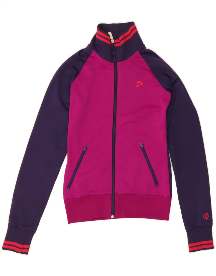 NIKE Womens Tracksuit Top Jacket UK 6 XS Purple Colourblock Polyester Vintage Nike and Second-Hand Nike from Messina Hembry 