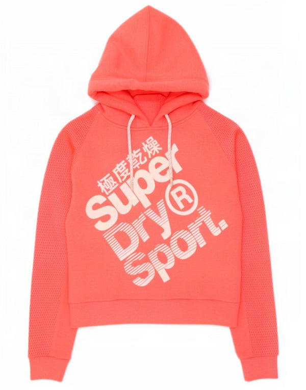 Superdry Damen Crop Graphic Hoodie Pullover UK 12 Mittelrosa Polyester