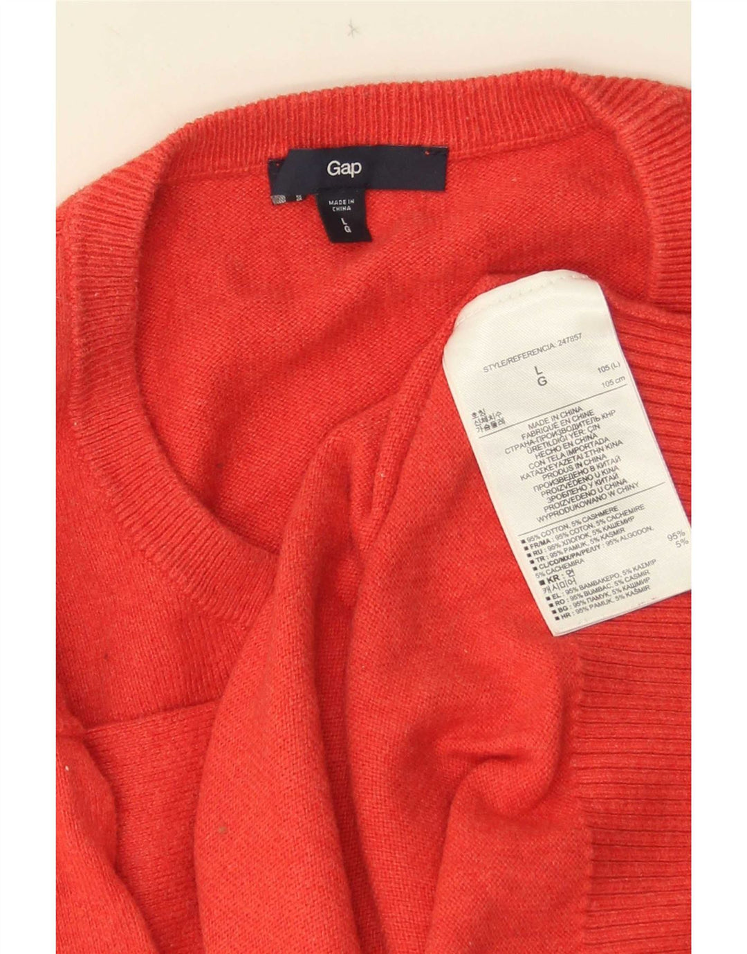 Gap Herren-Pullover mit Rundhalsausschnitt, Größe L, aus roter Baumwolle