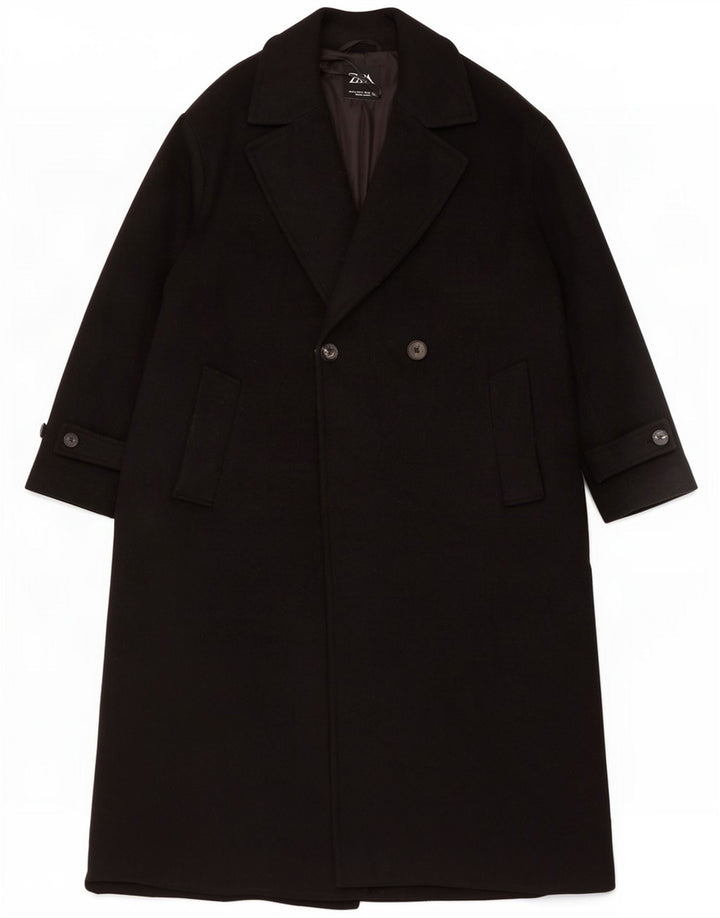 Zweireihiger Damenmantel von Zara, UK 14, Mittelschwarz, Polyester