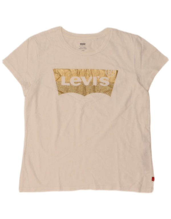 Levi's Damen-T-Shirt mit Grafik, UK 16, Größe L, weiße Baumwolle