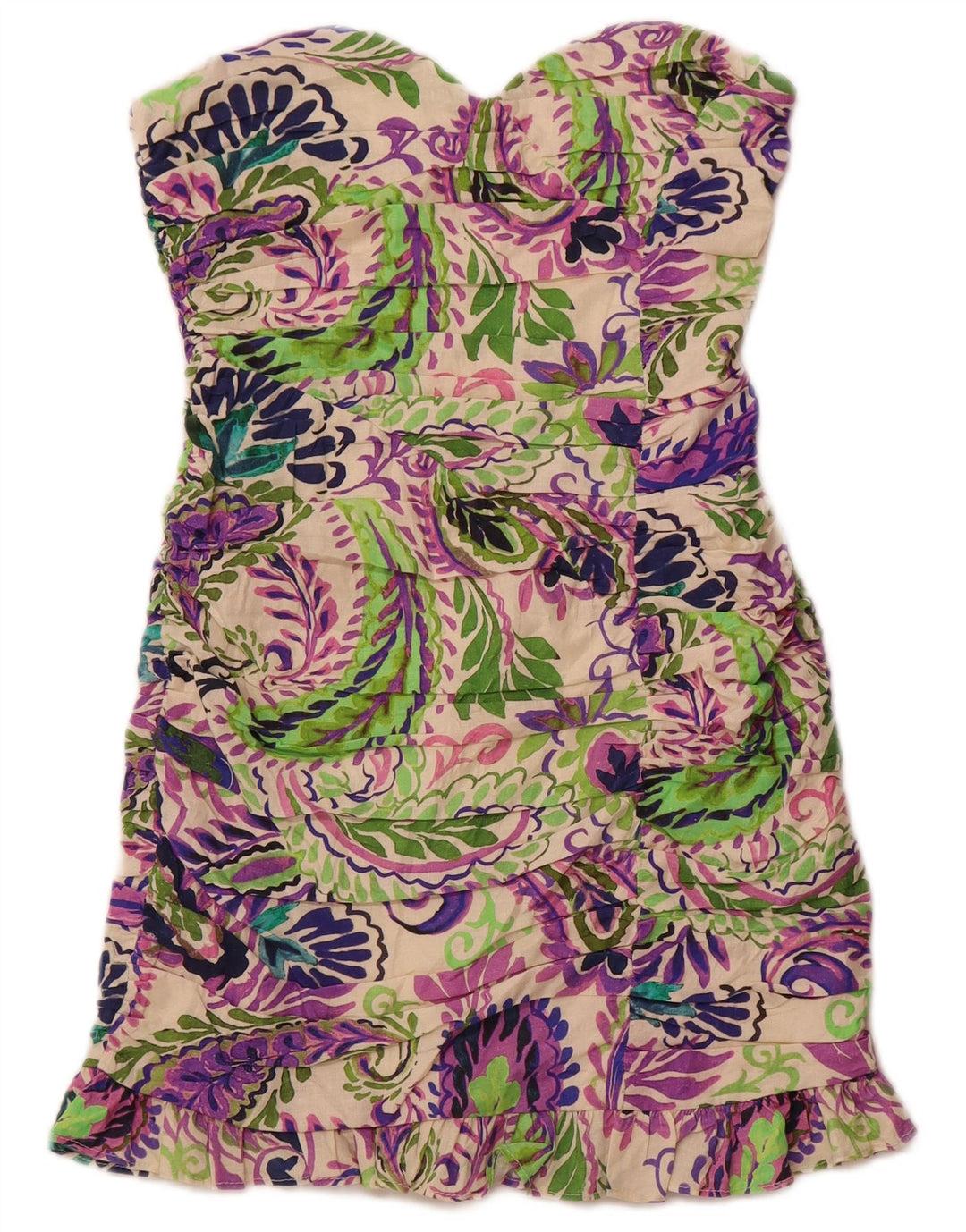 ZARA Damen Mini-trägerloses Kleid UK 12 Mittelmehrfarbiges Paisley-Leinen