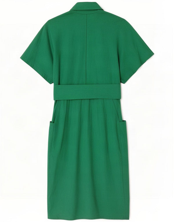 Vintage Damen Kurzarm-Hemdkleid aus Wildleder UK 14 Mittelgrün