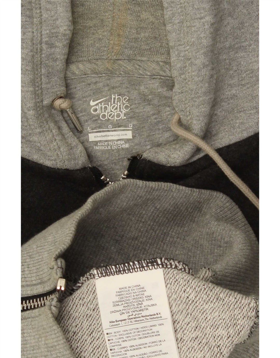 Nike Herren-Kapuzenpullover mit grafischem Reißverschluss, groß, graue Baumwolle