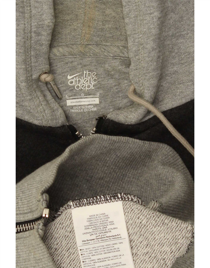 Nike Herren-Kapuzenpullover mit grafischem Reißverschluss, groß, graue Baumwolle