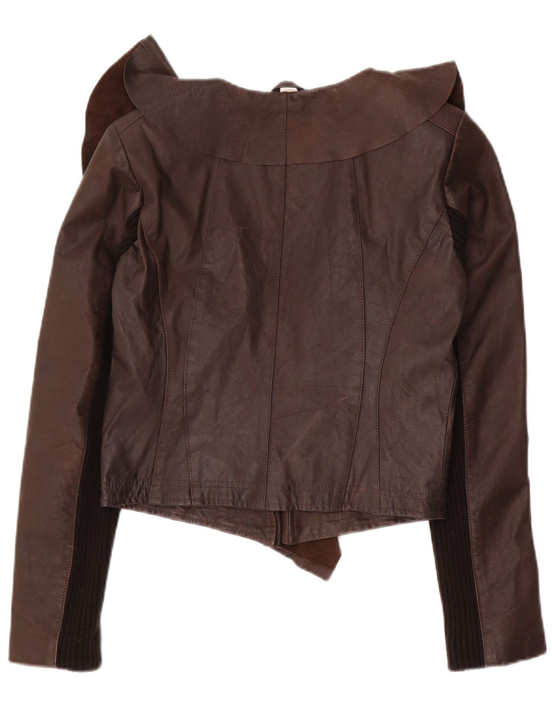 Oasis Womens Open Crop Lederjacke UK 10 Small Braunes Leder