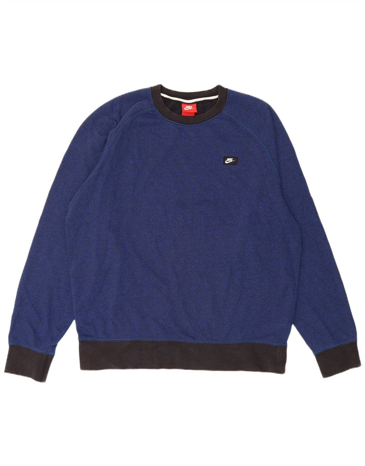 Nike Herren-Sweatshirt-Pullover, groß, blaue Farbblock-Baumwolle